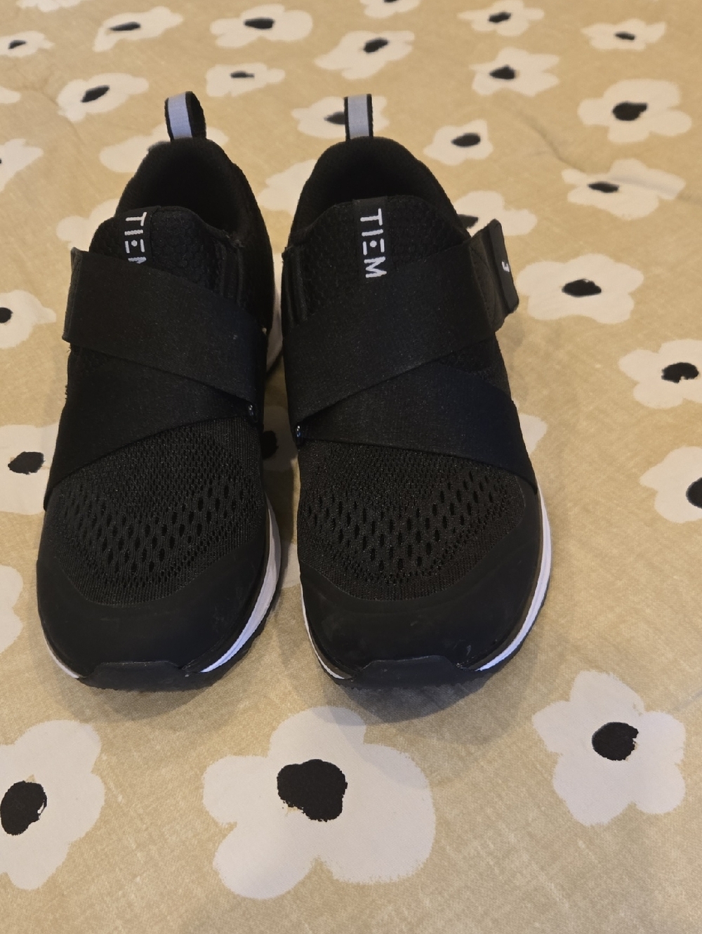 TIEM Women's Black Slip-On Athletic Sneakers with Cross-Strap